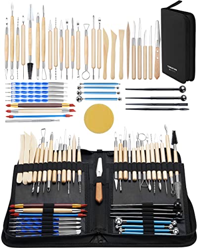 TEMONTIAN Clay Sculpting Tools for Pottery, Polymer & Air Dry Clay, 44 PCS - color: BROWN