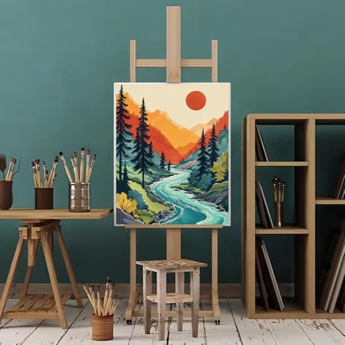 Natuyalo Paint by Numbers Kit for Adults Beginner, Natural Landscape Painting by Number Kits on Canvas, Mountain Acrylic Paint by Number Kit DIY Painting Kits Home Wall Decor 12X16 inch - color: Color-03