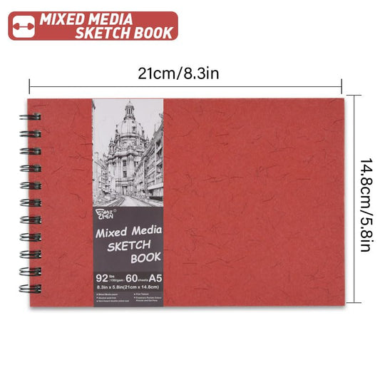 5.8" x 8.3" Mixed Media Sketch Book,Spiral Bound Hardcover Sketchbook,60 Sheets 92lb/150gsm Neutral White Acid Free Paper,Art Journal Sketchbook for Drawing Writing Sketching Illustration,Red - color: Neutral White-Red