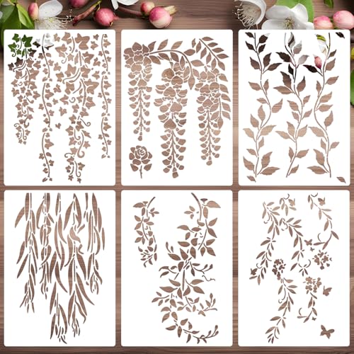 Large Flower Stencils 14" Vine Stencil | Reusable Leaf Branch Stencils for Wall Crafts Canvas Furniture Wood - style: Vine