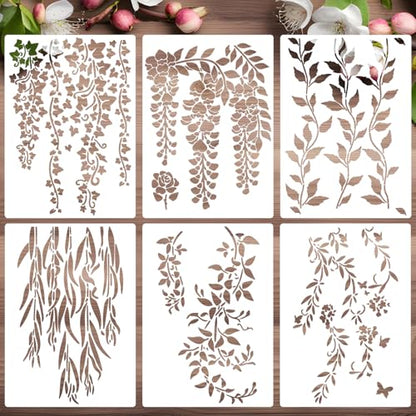 Large Flower Stencils 14" Vine Stencil | Reusable Leaf Branch Stencils for Wall Crafts Canvas Furniture Wood - style: Vine