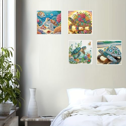 KUFWKEY 4 Pack Sea Turtle Diamond Art Kits for Adults,5d Diamond Painting Kits for Beginner,Crystal Rhinestones DIY Handicrafts,Diamond Mosaic Gem Art,Special Shape Diamond Art,11.81X11.81 inchs - color: turtle