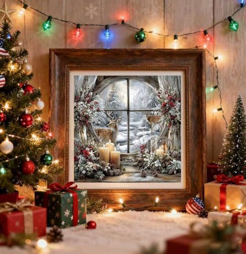 Xylogist Christmas Diamond Art Kits for Adults 14x14Inch | Deer Diamond Painting Kit, 5D Diamond Painting Christmas Window, DIY Full Drill Gem Art for Adults for Home Wall Decor - color: Christmas Deer, size: 13.8x13.8in(35x35cm)