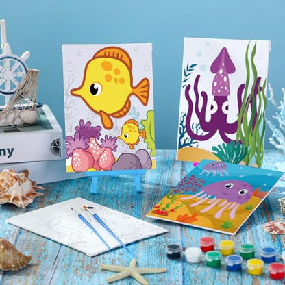 Blosssound 10 Set Pre Printed Canvas Pre Drawn Canvas Painting with Easel Kits 5" x 7" Outline Painting Panels for Beginners, DIY Craft Project, Home Decors(Ocean) - style: Ocean