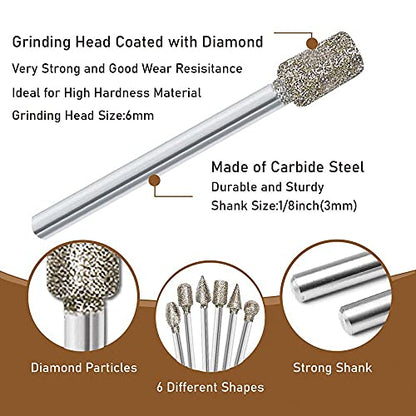 20Pcs 120-Grit Diamond Grinder Bit Stone Carving Set 1/8" Shank