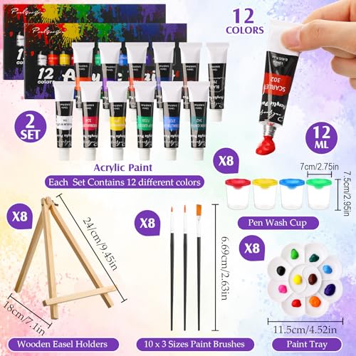 Cholemy 8 Set Paint and Sip Kit for Adults 8'' x 10'' Pre Drawn Canvas with Wooden Easels Acrylic Paint Brushes Wash Cup Palette Apron for Painting DIY Date Night Party Supplies (Sunset Lake) - style: Sunset Lake