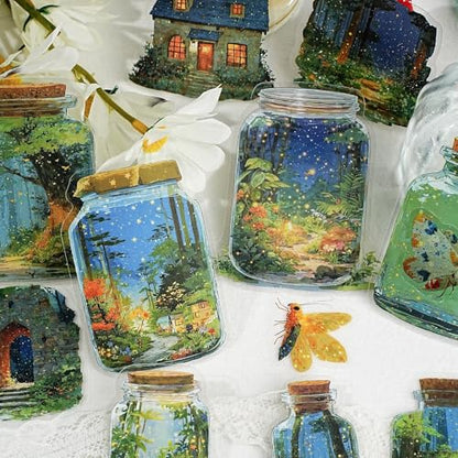 90 Pcs Oil Painting Scenery PET Stickers for Scrapbooking - color: World in a Bottle Series