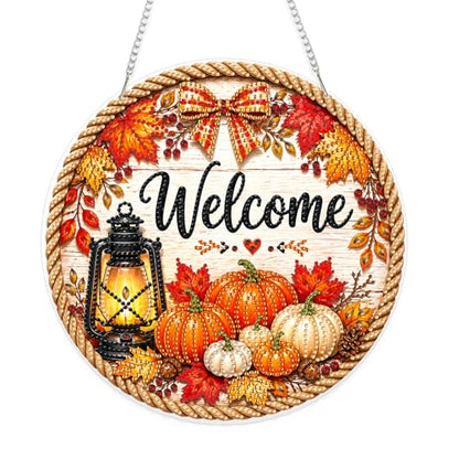 Yunzlly DIY Hanging Fall Diamond Art Pendant Kit, Special Crystal Autumn Diamonds Painting Ornament Kit for Adults Acrylic Board Gem Painting Kit (Welcome Sign) - color: Welcome