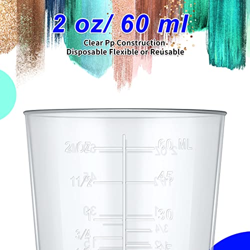 200 Pack 2oz/60ml Plastic Mixing Cups Disposable Measuring Cups, Epoxy Bulk Clear Beaker with Graduated and Mixing Sticks for Resin, Laboratory, Liquid, Acrylic Paint Art, Medicine
