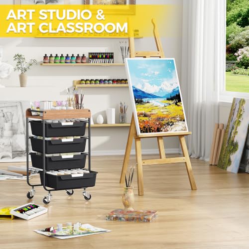 SYKIARIOL Utility Cart with 4 Labeling Drawers and Wooden Tabletop,Black - color: Classic Black, size: 4-Drawer