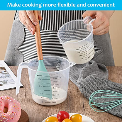 Plastic Measuring Cup,3 Pack 4/2/1 Cup Clear Measuring Cups,Stackable Heat-resistant Cup Set with Handle Grip and Spout for Baking,Powder,Liquid