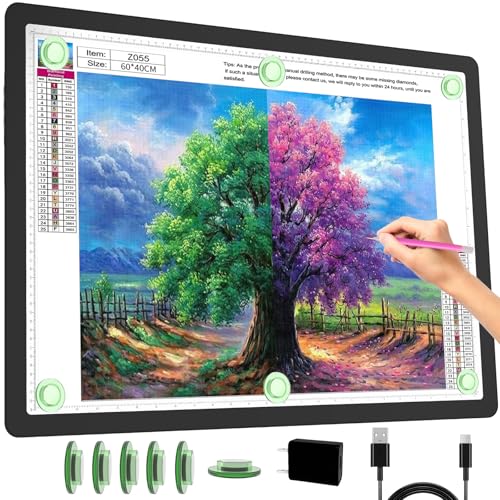 Phylosal Rechargeable A2 Light Pad for Diamond Painting 25.2''x18.4'', Magnetic Tracing Light Box for Drawing, Diamond Art Light Board with Side Button, Wireless LED Light Table for Sketching, Design - color: Black, size: A2 without Handbag