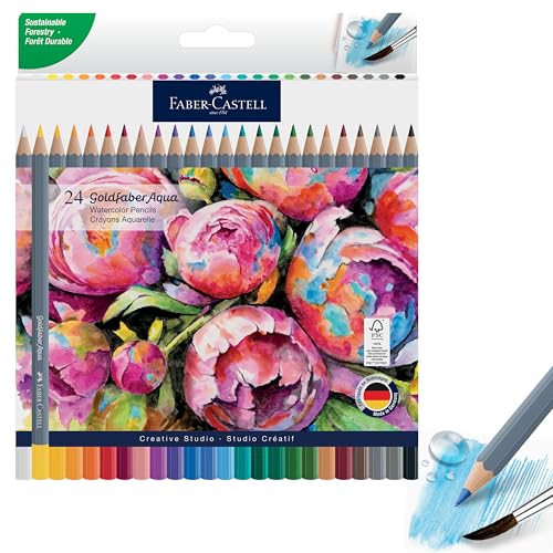 Faber-Castell Goldfaber Aqua Watercolor Pencils: 24 Count, Water-Soluble Colored Pencils for Drawing & Painting, Coloring Pencils & Art Supplies for Adults & Hobbyists