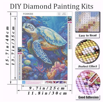 FOXKISS Sea Turtle Diamond Art Painting Kits for Adults, Full Drill Diamond Dots Paintings for Beginners, Round 5D Paint with Diamonds Pictures Gem Art Painting Kits DIY Crafts Kits 12x16inch - color: l
