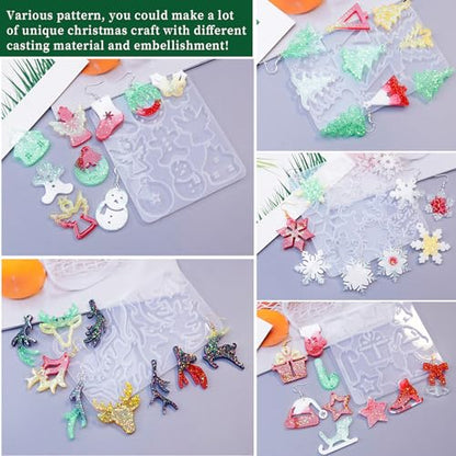 Wehous Resin Earring Molds, 5PCS Christmas Resin Mold, Christmas Tree Snowflake Elk Silicone Jewelry Pendant Mold, Unique Epoxy Molds for DIY Jewelry Earrings Art Craft Keychain Ornament Gift - color: 5pcs-Christmas