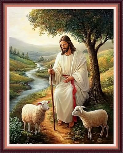 Fanxvivy Stamped Cross Stitch Kits for Beginners Full Range of Cross Stitching Preprinted Embroidery Kits for Adults, 11CT Embroidery Pattern Needlepoint Kits- Jesus Shepherd 16x20 inch - color: Artdesign15
