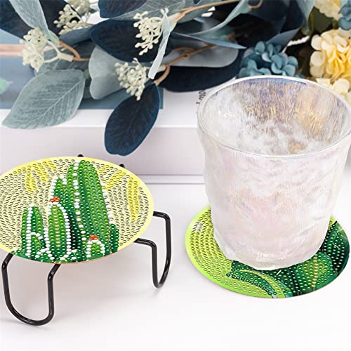 10 Pcs Green Plant Leaves Diamond Art Painting Coasters, Cactus Succulent Monstera Crafts Kits for DIY Coasters, Diamond Art Kits for Adults - color: Clear,green