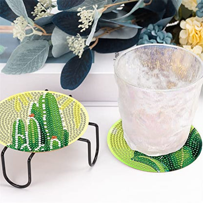 10 Pcs Green Plant Leaves Diamond Art Painting Coasters, Cactus Succulent Monstera Crafts Kits for DIY Coasters, Diamond Art Kits for Adults - color: Clear,green