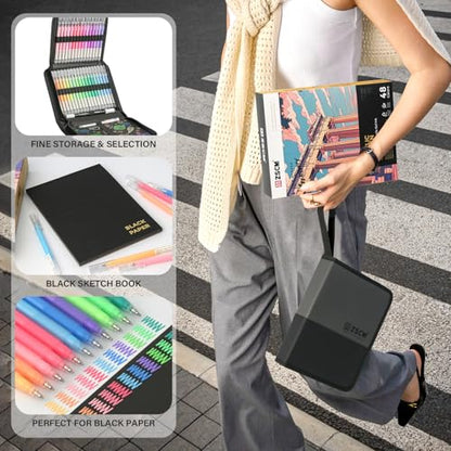 ZSCM 48 Colors 3D Acrylic Gel Pens & Black Paper Sketchbook for Drawing - color: 48 Colors