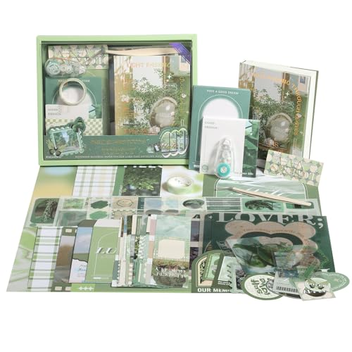 Scrapbook Photo Album Supplies Kit with Tweezers and Glue Tape, Aesthetic Vintage Junk Journal Large Scrapbooking Paper, Sticker Pack, Notebook Craft Supplies, DIY Gift for Adult Men Women (Island) - color: Island