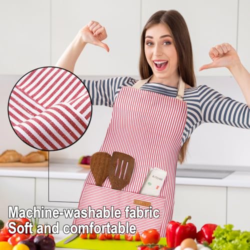 BeLuyi Adjustable Bib Apron with 2 Pockets Chef Cooking Kitchen Restaurant Aprons for Women Men - color: Red Pinstripes