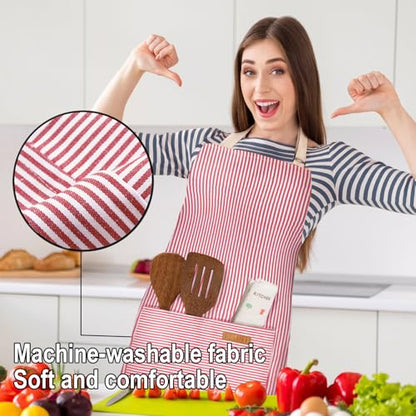 BeLuyi Adjustable Bib Apron with 2 Pockets Chef Cooking Kitchen Restaurant Aprons for Women Men - color: Red Pinstripes