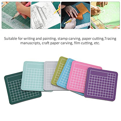 Mini Self Healing Cutting Mat Set 2.4 Inch 7 Pieces Colorful Craft Mats Non Slip Sewing Pads for Quilting Scrapbooking Paper Carving, Mint Green Matcha Gray Sky Blue