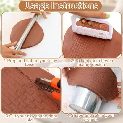 13Pcs Clay Texture Roller, Texture Roller for Clay, 4 Inch 3D Printed PLA Embossing Tools | with Ergonomic Handles, Terrain Pattern Roller for Pottery Craft Hobbyistsr Craft Hobbyists