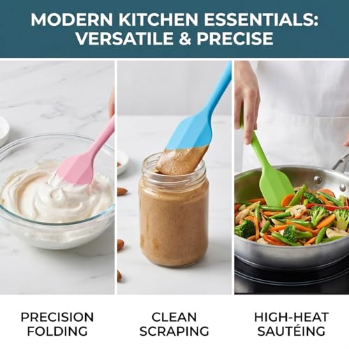8-Piece Small Silicone Spatula Set, 8.5" Heat Resistant Scrapers | Seamless 8.5-inch small rubber scrapers for baking and mixing. One-piece hygienic design. Dishwasher safe. 8-color set