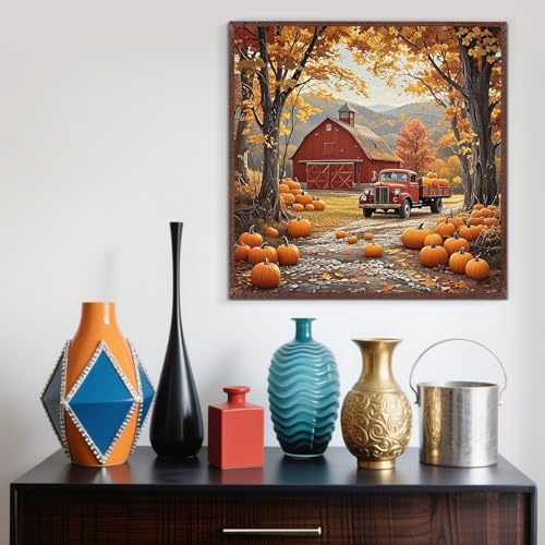 LKHMVCA Fall Farmhouse Truck Pumpkin Paint by Numbers Kit for Adults, DIY Paint by Numbers Kits for Adults Beginners Without Frame, Acrylic Paint Canvas Painting Kits Art for Home Decor 16x16 Inch - color: Fall Pumpkin Farmhouse Truck