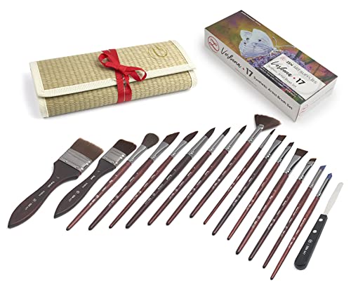 Professional Acrylic Paint Brushes Set (Synthetic 17Pcs) - Beginner/Artist | VERBENA Detail Paint Brushes for Watercolor, Gouache & Acrylic Painting - Ergonomic, Easy Great Flow Control, Snap