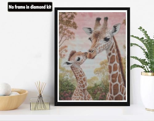 VAIIEYO 5D DIY Diamond Art Kits for Adults Giraffe, Diamond Painting Animal, Full Drill Round Rhinestone Craft Canvas for Mothers Day Gifts, Home Wall Decor Gift 12x16 inch - color: mother baby giraffe