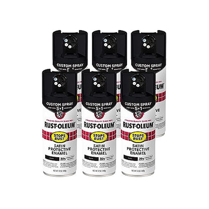 Rust-Oleum Stops Rust Custom 5-in-1 Spray Paint, Satin Black - color: Satin Black, size: 12 Ounce (Pack of 6)