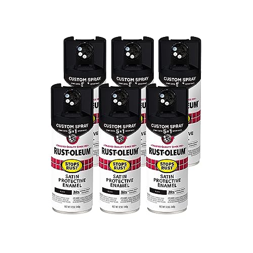 Rust-Oleum Stops Rust Custom 5-in-1 Spray Paint, Satin Black - color: Satin Black, size: 12 Ounce (Pack of 6)