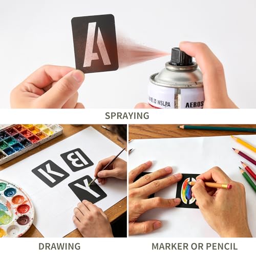 2 Inch Letter Stencils and Numbers, 42 Pcs Reusable Plastic Alphabet Spray Paint Stencils for Painting on Wood, Wall, Fabric, Rock, Signage, Chalkboard, DIY Craft Decoration