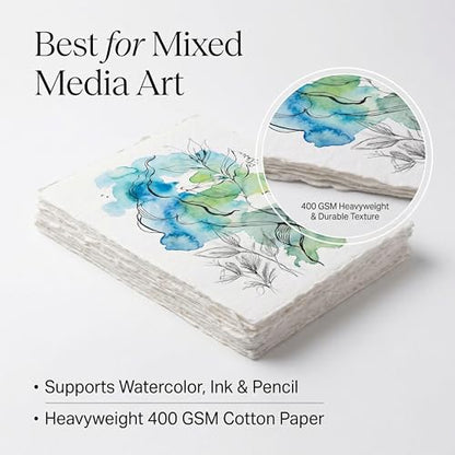 Leather Village Watercolor Paper 11.5''x7.5'', 400 GSM Cotton, 25 Sheets White - size: 11.5 inches X 7.5 inches