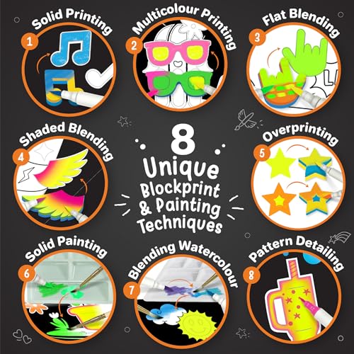 Imagimake DIY Neon Art Kit, 12 Creative Activities for Kids Ages 8+ | 3 Dual-Sided Canvases, 15 Motif Stamps, Neon Brush Pens & Painting Tools, Complete DIY Art Kit, Gift for Boys & Girls - style: Neon Art Kit