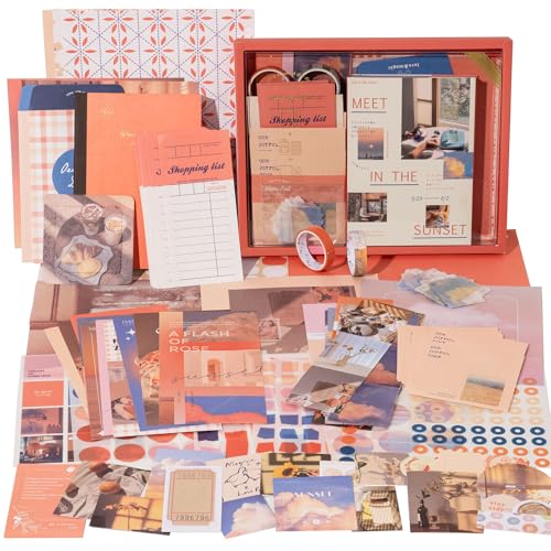 YagCu Aesthetic Scrapbook Kit, Sunset Junk Journal Supplies, Vintage Journaling and Scrapbooking Set, Bullet Journals Materials, Large Collection for Women Adults Beginners, Arts Craft - color: Sunset
