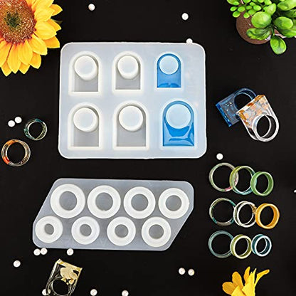 Gartful Resin Ring Silicone Mold, 2PCS Resin Casting Mold for Epoxy, Jewelry Mold for DIY Craft Projects, Rings, Necklaces, Earrings, Pendants, Keychains, Multiple Sizes - style: Ring