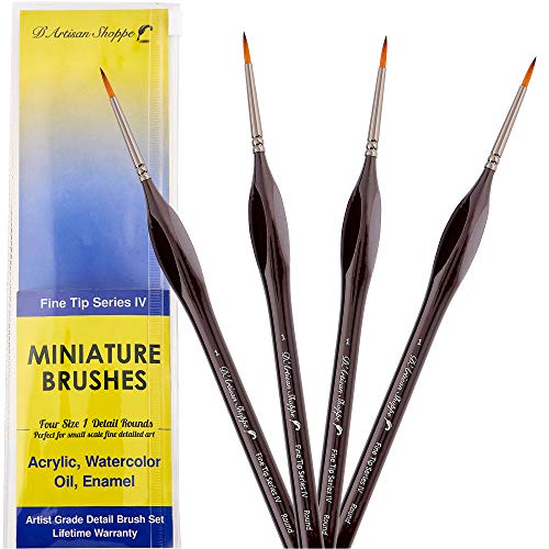 Professional Detail Paint Brushes Set - Size 1 Round Fine Tip Miniature Brushes for Adult Tabletop Gaming, Model Making, Precision Art & Hobby Painting - style: 4pc Round Tip (Size 1)