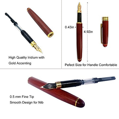 3 Pcs Wooden Pens Set with Gift Case/Best Writing Fountain Fancy Ballpoint Pen and Luxury Gel Pen with Ink Refills, Promotional Business Designer Pens