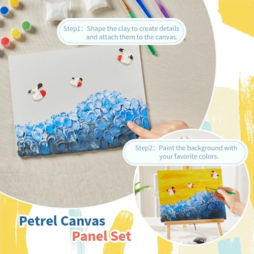 DIY Canvas Painting Kit with Clay, 3 Blank 8x10 Inch Canvas Panels, 5 Packs of Clay, 8 Vibrant Acrylic Paint Colors, and 3 Brushes, Creative Art Kit for DIY Projects & Crafting Fun - size: 8"x10"(3-Pack), style: DIY Clay