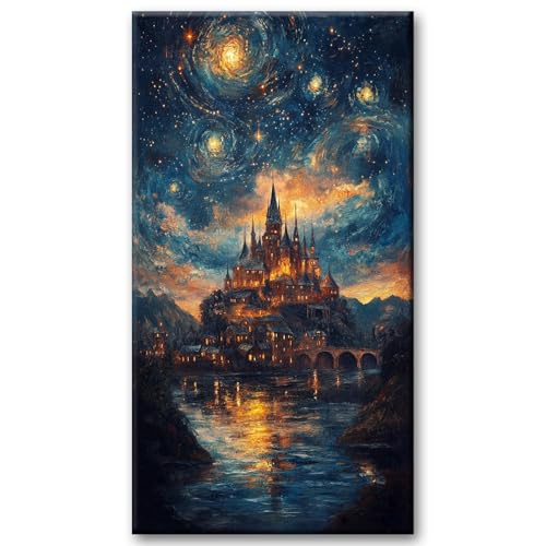 JATOK Diamond Painting Kits for Adults, 5D Castle Diamond Art Kits for Beginners, DIY Full Round Drill Paint with Diamond, Home Wall Decor 40x70CM /15.7x27.5in（no Frame） - color: Orange