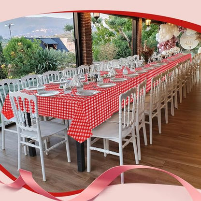 Goodluck 54 Inch X 300 Feet Plastic Table Cloths with Cutter Box, Red Checkered Disposable Table Cover Roll, Plastic Tablecloth for Party, Wedding, Birthday, Anniversary, Thanksgiving, Christmas - color: Red Checkered, size: 15.4" x 5.5" (Rectangular)