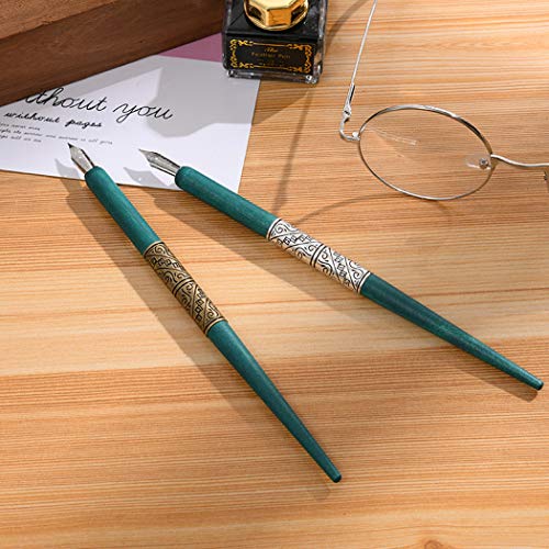Professional Manga Gothic Pen Dip Pen Calligraphy Drawing Pen Kit, 2 Pen Holders Handles, 7 Nibs (2 Fountain Pen Nib, 5 Flat Nib) - Silver and Bronze - color: Silver and Bronze