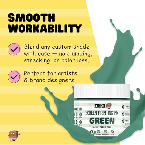 Tinks Screen Printing Ink - Green - 8 oz. | Water-Based Fabric Ink - Screen Printing, Stenciling, Tote Bags & Fabric Stamping - Non-Toxic, No Harsh Fumes - 8 oz. - color: Green