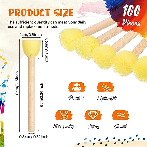 Sabary 100 Pcs Round Sponges Foam Brush Set Paint Sponge Brushes with Wooden Handle Sponge Painting Stippler Set DIY Painting Tools Stippling Kits for Arts and Crafts Acrylic(0.8 Inch) - size: 0.8 Inch