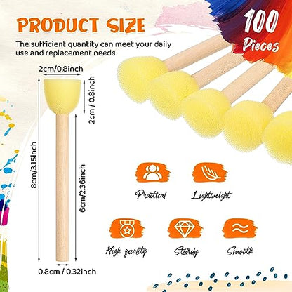 Sabary 100 Pcs Round Sponges Foam Brush Set Paint Sponge Brushes with Wooden Handle Sponge Painting Stippler Set DIY Painting Tools Stippling Kits for Arts and Crafts Acrylic(0.8 Inch) - size: 0.8 Inch