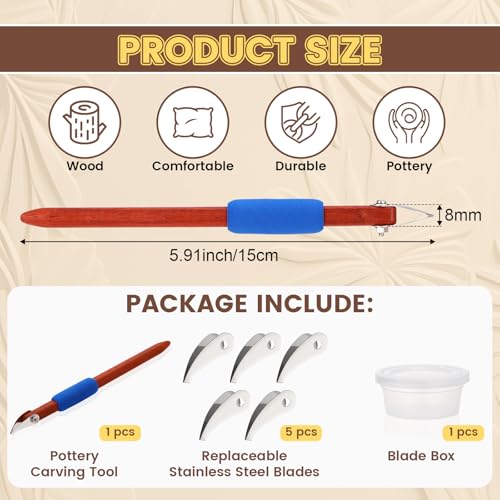 Lanties Pottery Carving Tools Set Include 5 Stainless Steel Blades & Red Pear Wood Handle, Sculpture Scraper Craft Modelling Tools for Clay, Ceramic Sculpting, Graffito, Relief Art (V-tip) - style: V-tip