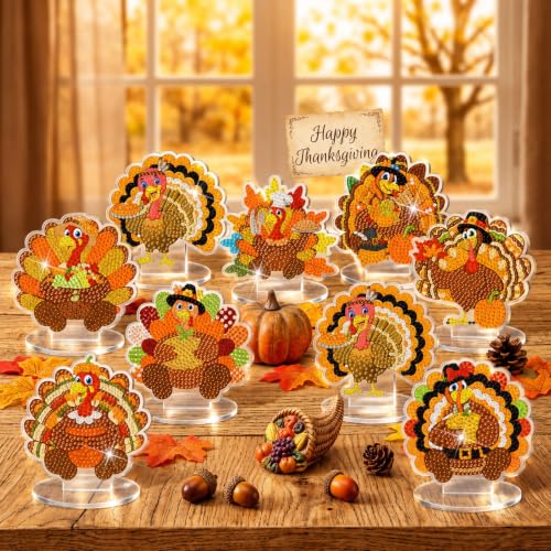 Kosiz 9 Pcs Turkey Diamond Painting Tabletop Decor Fall Diamond Art Kits - style: Turkey